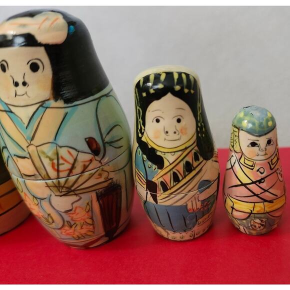 Vintage set 5 Russian Nesting Dolls Unique Artsy Asian Floral Design - Picture 2 of 6